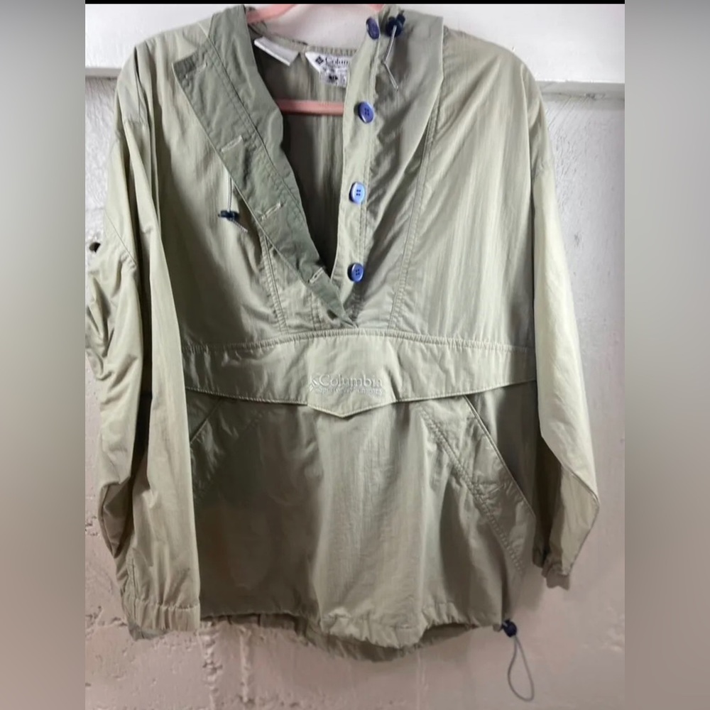COLUMBIA WOMENS  MED  RIP STOP PULLOVER KANGAROO hoodie JACKET TAN HOODED khaki